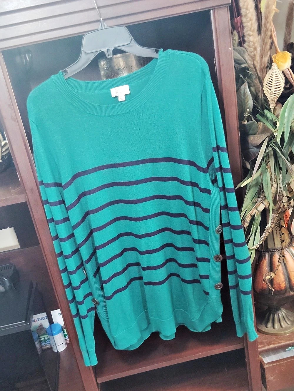 Kim Rogers Striped Sweater in Navy Blue & Green Size XL